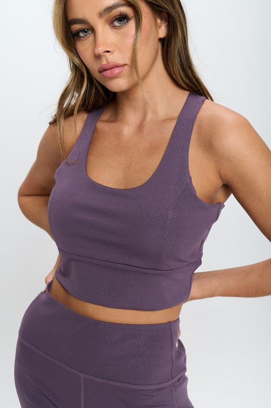 Print Crisscross Sports Bra and Biker Shorts set