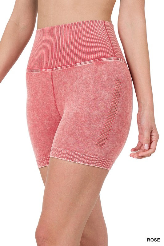 STONE WASHED SEAMLESS HIGH WAISTED SHORTS