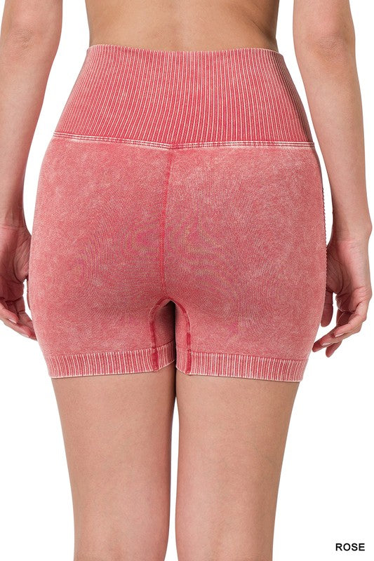 STONE WASHED SEAMLESS HIGH WAISTED SHORTS