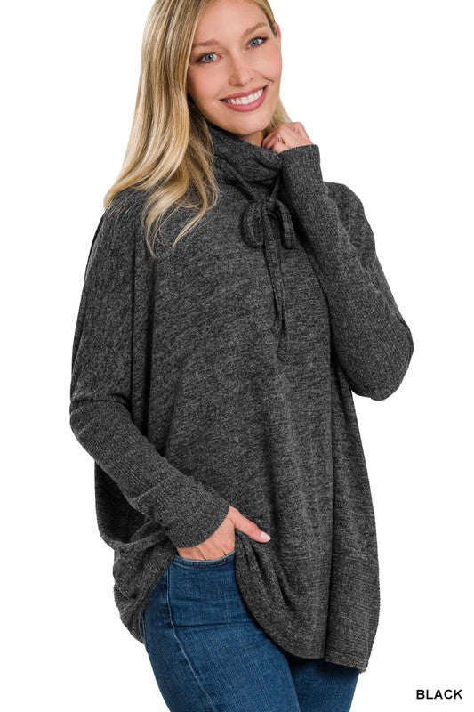 BRUSHED MELANGE HACCI COWL NECK SWEATER