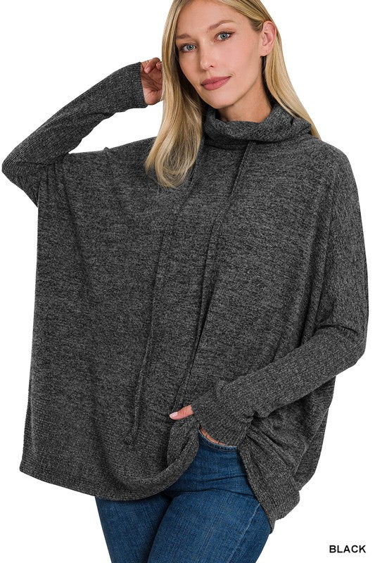 BRUSHED MELANGE HACCI COWL NECK SWEATER