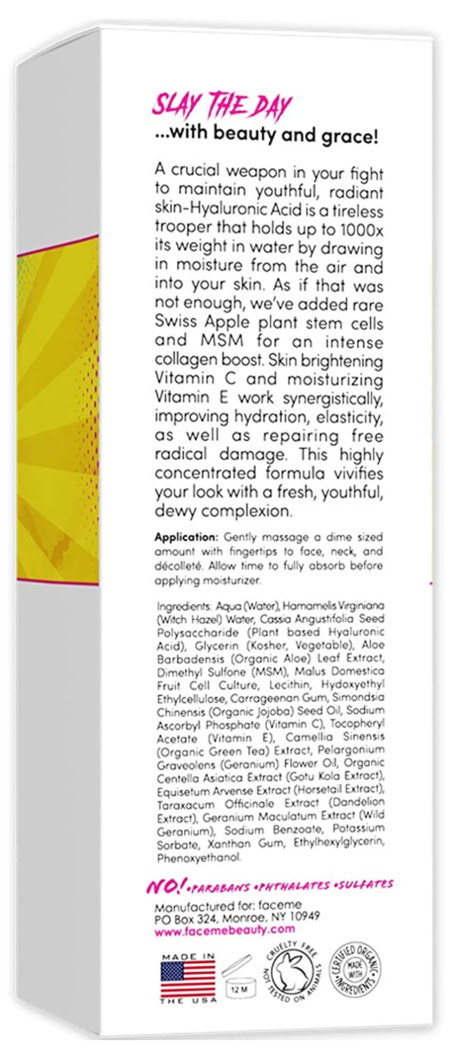 Hyaluronic Acid Serum, 1 Hydrating & Plumping Superpower, Anti-Aging + Youth Promoting- PLUMP, Erase Wrinkles, Increase Elasticity, Boost Collagen with Vitamin C & Plant Stem Cells. 1oz