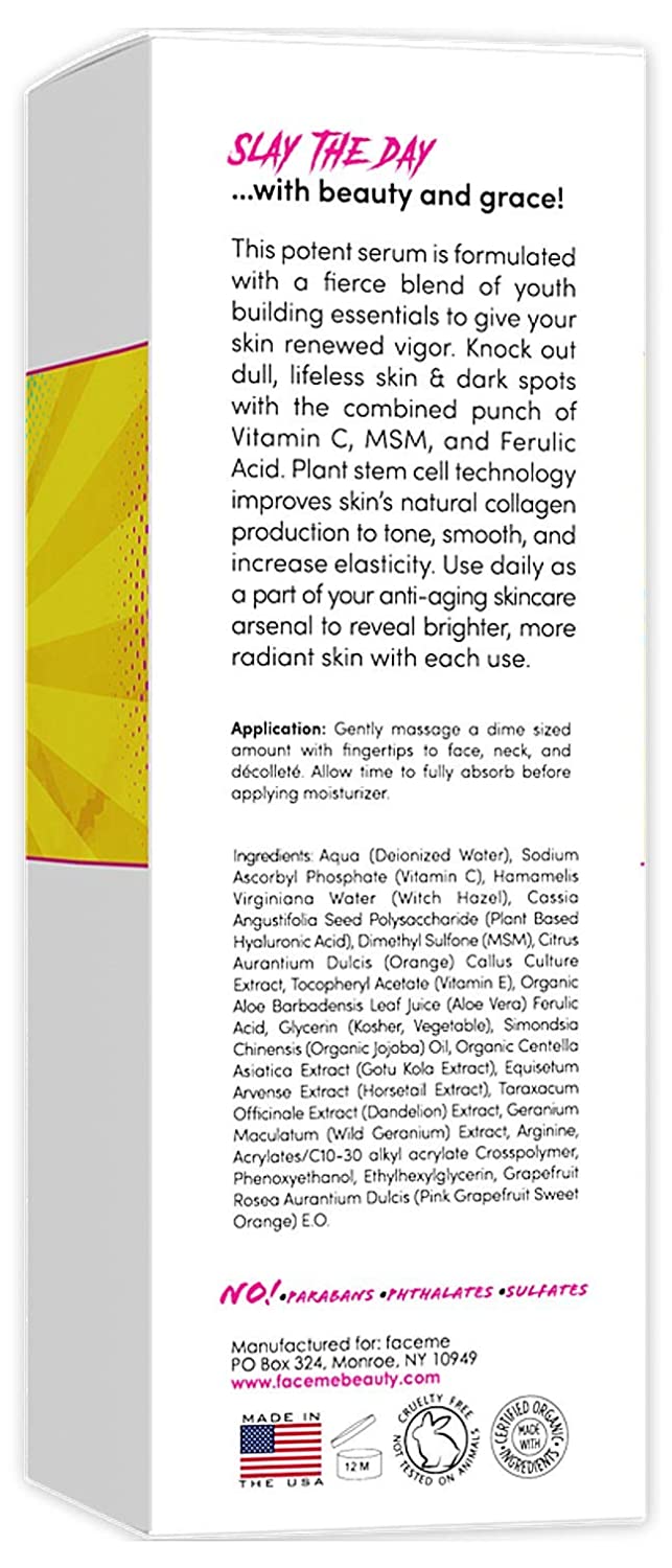 Vitamin C Serum 20% for FACE, Organic & Natural, Supreme Anti-Aging Formula with Super Hydrating Hyaluronic Acid, Plant Stem Cells & Antioxidants. Builds Collagen, Brightens & Fights Wrinkles! 1oz