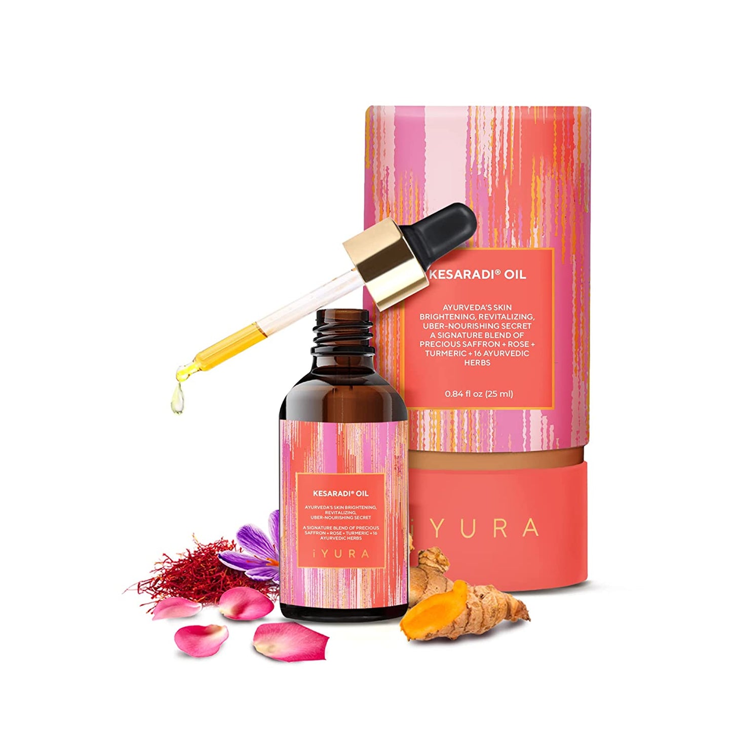 iYURA Kesaradi Face Oil | 100% Natural Ayurvedic Moisturizer for Dry, Sensitive Skin with Saffron, Turmeric & Rose | Reduces Look of Wrinkles 1.69 oz