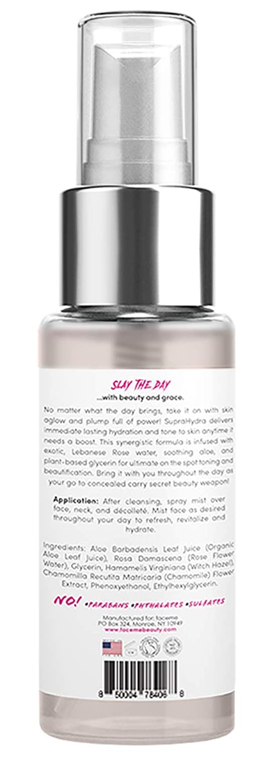 Faceme Witch Hazel Rose Water Mist Facial Toner + Hydration Booster Antioxidants & Botanicals, Refresh & Tone on the go with Aloe Vera. Alcohol Free. All skin types. 2 oz