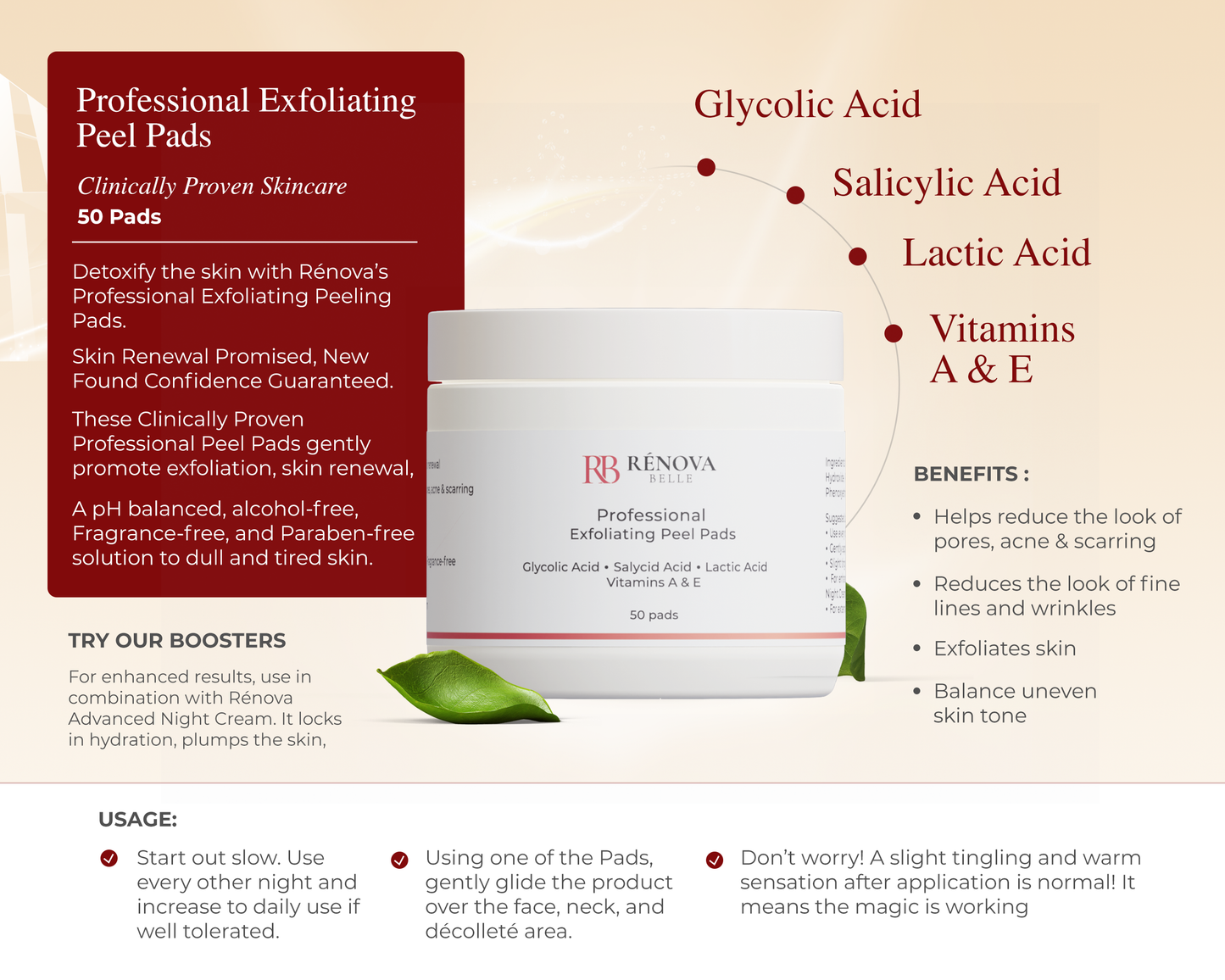 Glycolic Acid 15% + Salicylic Acid + Lactic Acid - Acne Treatment Exfoliating Pads