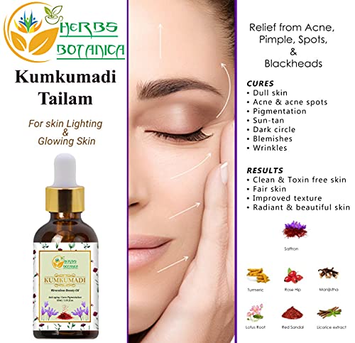 Herbs Botanica Kumkumadi Oil Pure Ayurveda Anti Aging Face Serum, Radiance Glow Serum for use as Face Oil and Face Moisturizer 26 Herbs 30 Ml