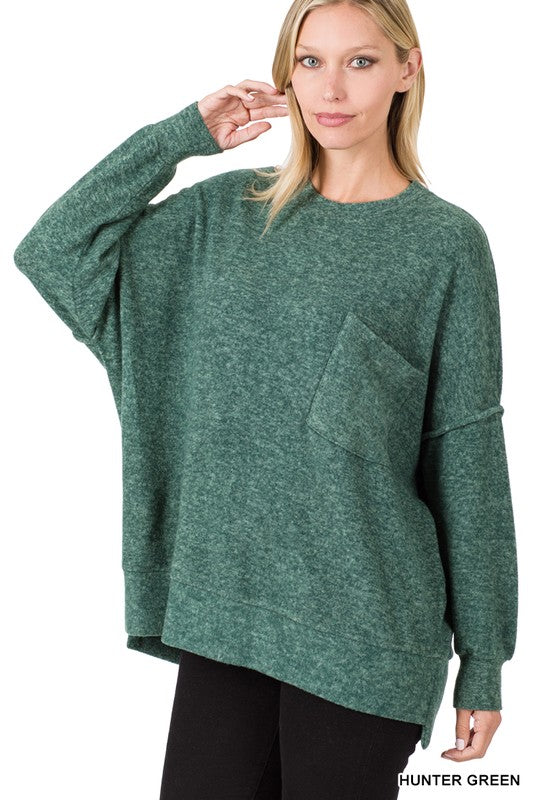 BRUSHED MELANGE DROP SHOULDER OVERSIZED SWEATER