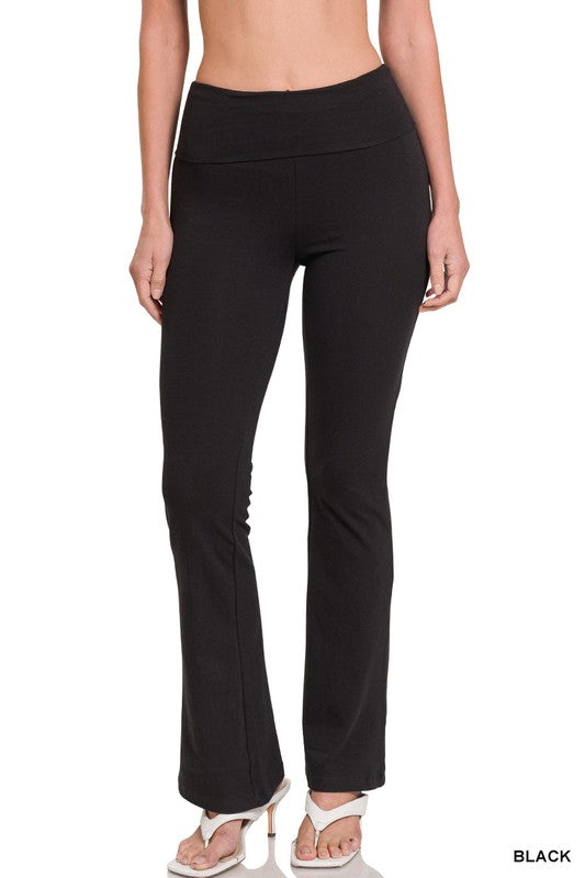 PREMIUM COTTON FOLD OVER YOGA FLARE PANTS