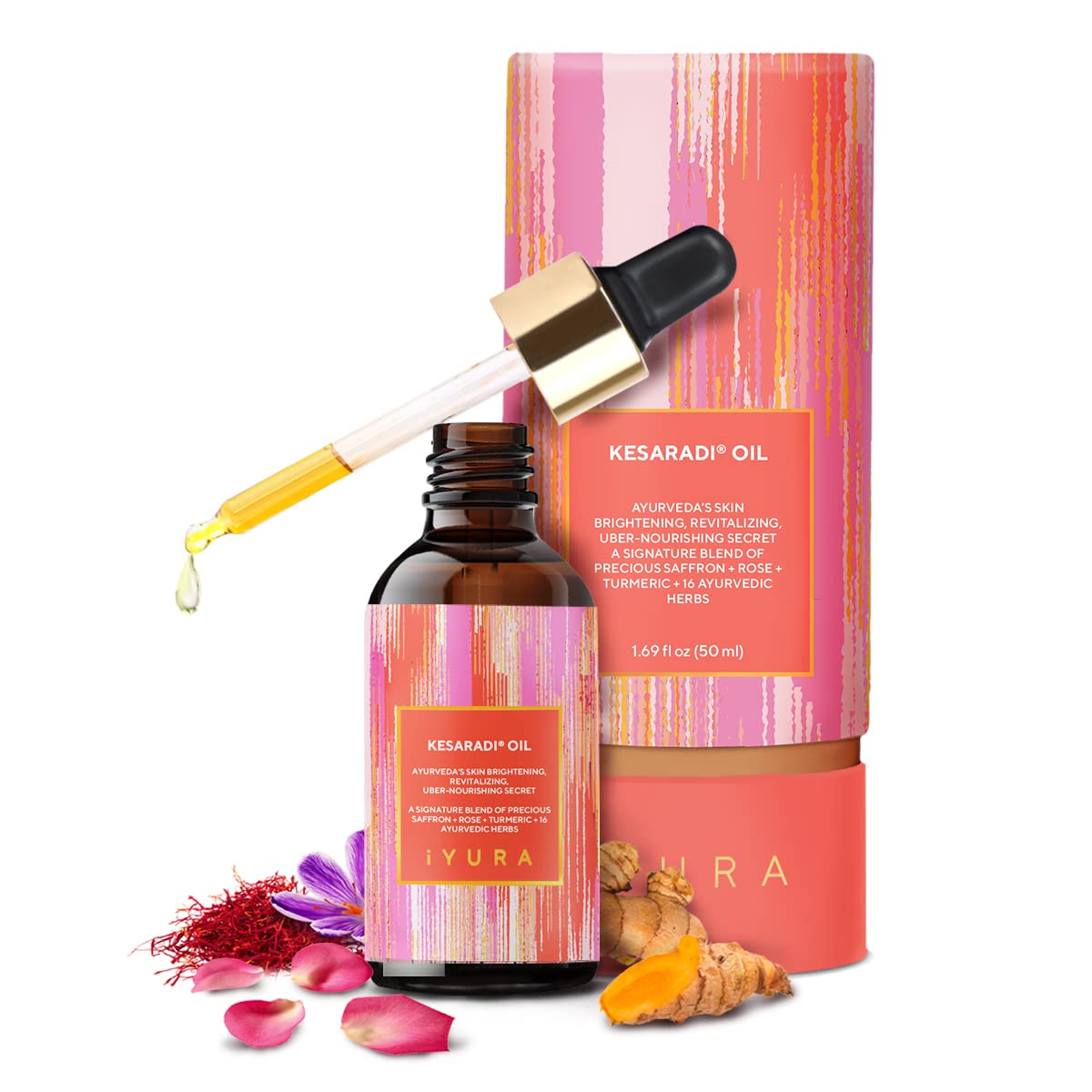 iYURA Kesaradi Face Oil | 100% Natural Ayurvedic Moisturizer for Dry, Sensitive Skin with Saffron, Turmeric & Rose | Reduces Look of Wrinkles 1.69 oz
