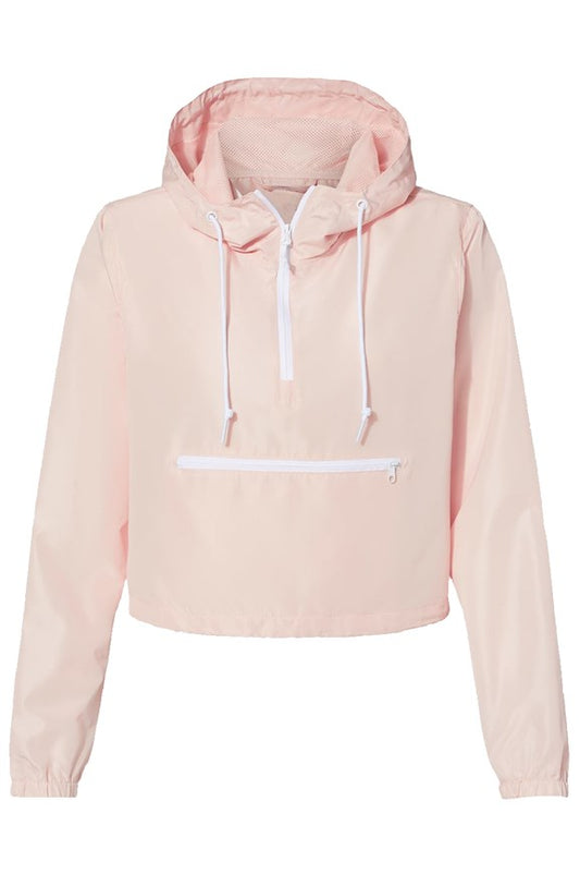 Pink Lightweight Pullover Crop Windbreaker