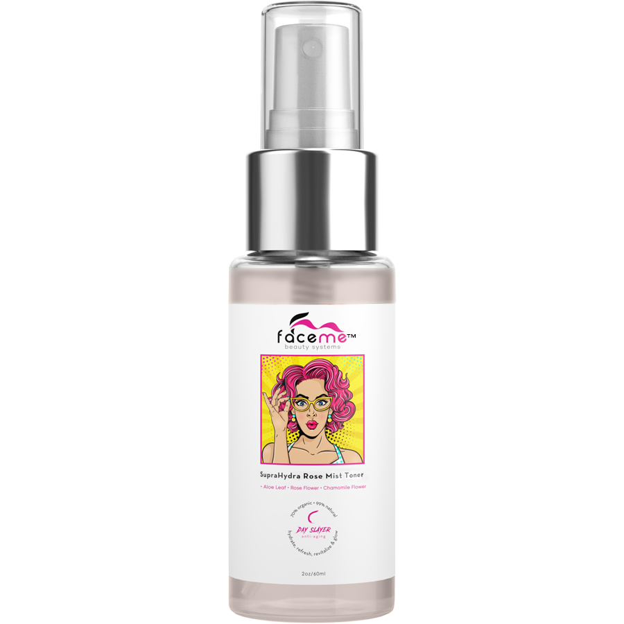 Faceme Witch Hazel Rose Water Mist Facial Toner + Hydration Booster Antioxidants & Botanicals, Refresh & Tone on the go with Aloe Vera. Alcohol Free. All skin types. 2 oz