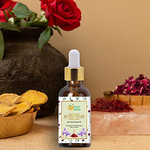 Herbs Botanica Kumkumadi Oil Pure Ayurveda Anti Aging Face Serum, Radiance Glow Serum for use as Face Oil and Face Moisturizer 26 Herbs 30 Ml